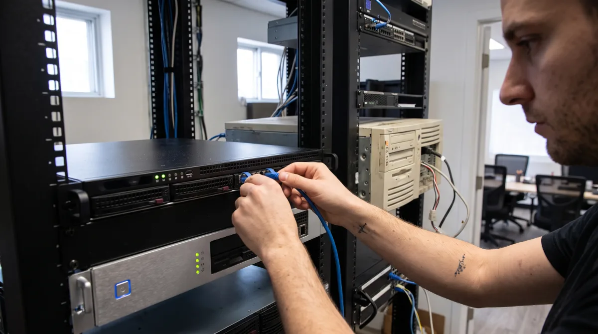 New server hardware installed next to an older unit being decommissioned