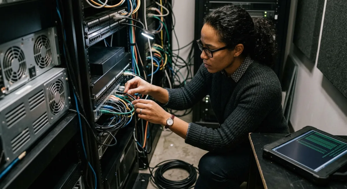 IT administrator reviewing a network diagram with a business owner